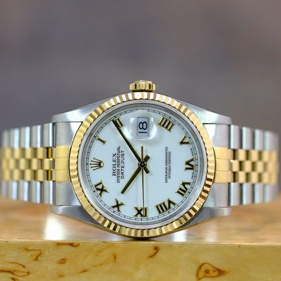 MEN'S ROLEX DATEJUST WHITE ROMAN DIAL 36MM WATCH ORIGINAL BOX & PAPERS 16233 - Picture 6 of 13